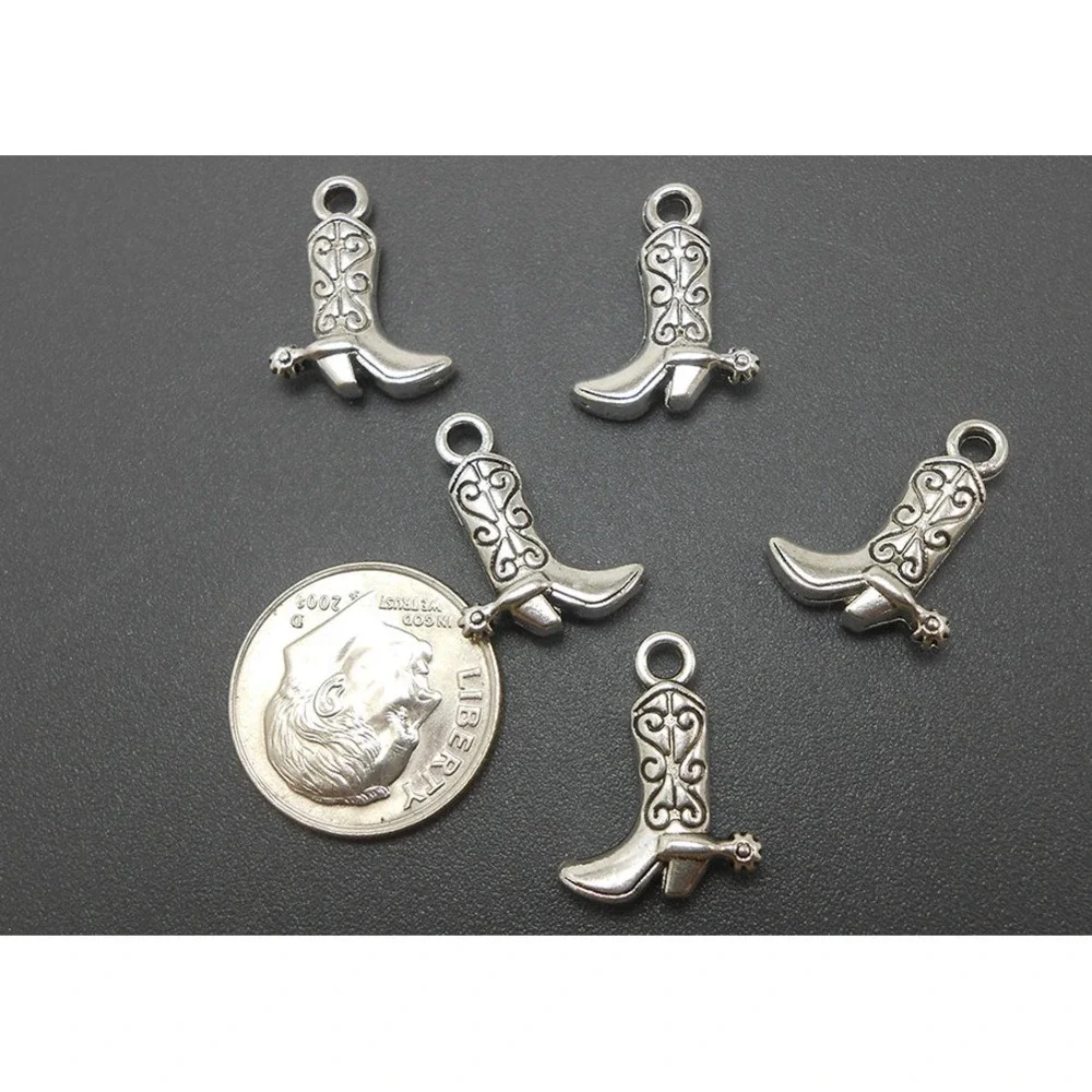10pcs Cowboy‎ Boot Charms silver tone metal boots western